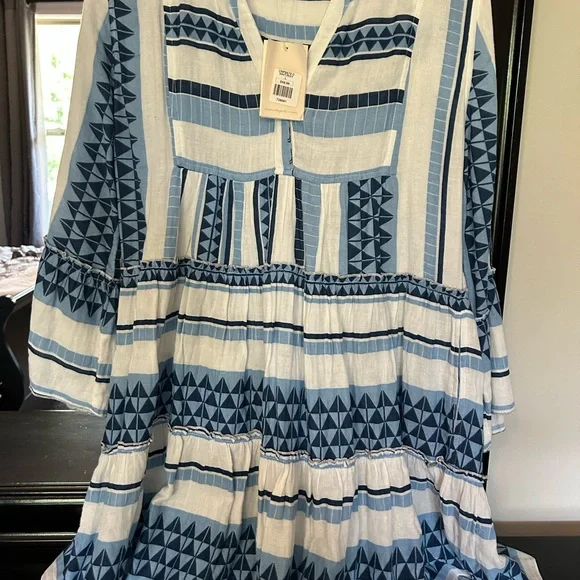 Elan Blue and White Tiered Ruffled Sundress - Picture 1 of 3